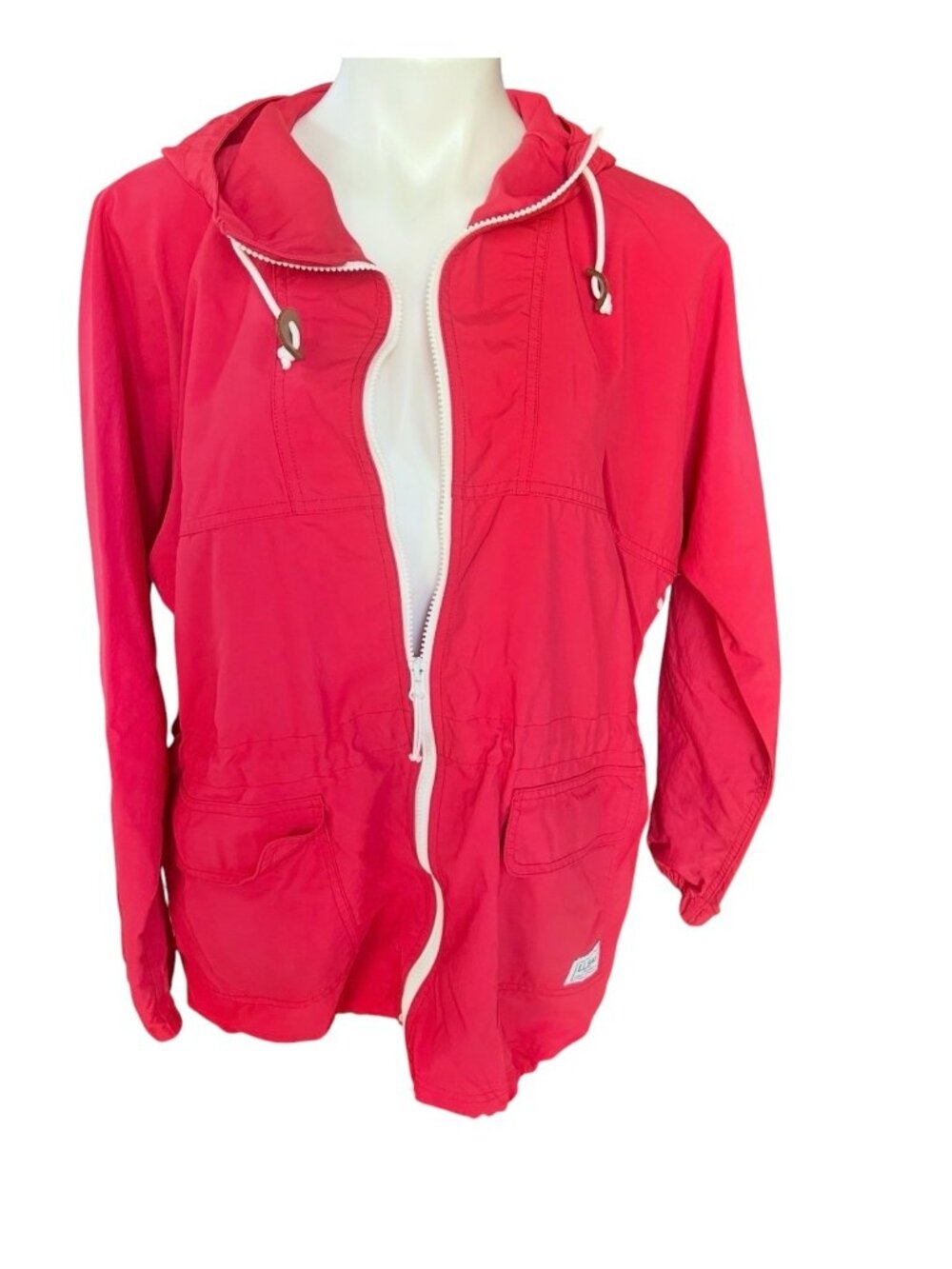L.L. Bean Red Full-Zip Hooded Jacket With Drawstring Waist Size M Lightweight Ny - Picture 3 of 16